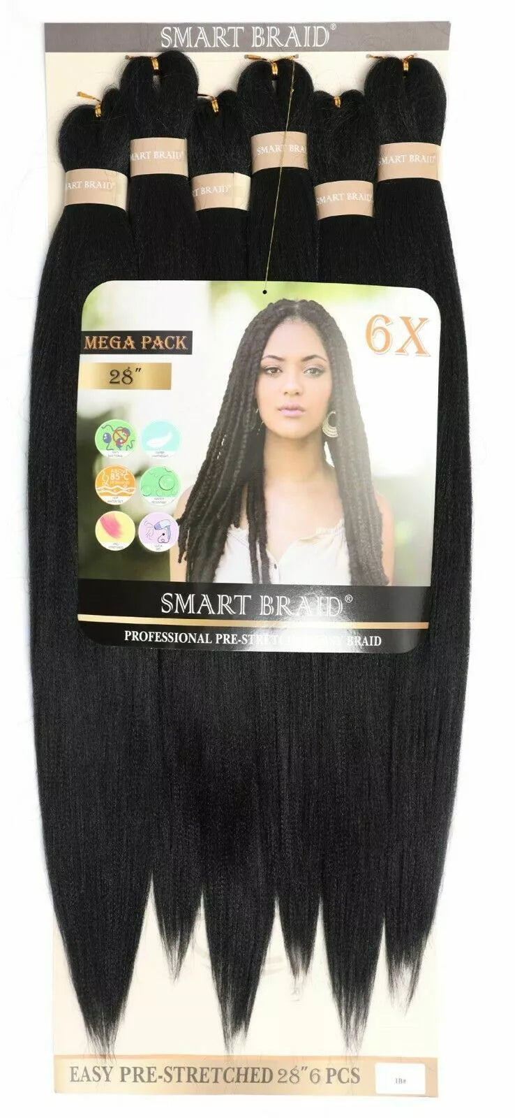 SMART BRAID 6 IN A PACK 28" Pre-Stretched Extension Human Hair Thick Ponytail x-pression