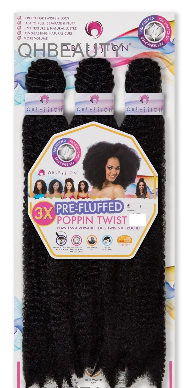 OBSESSION SYNTHETIC CROCHET SOFT BRAID 3X PRE-FLUFFED - POPPIN TWIST 16'' & 20" x-pression