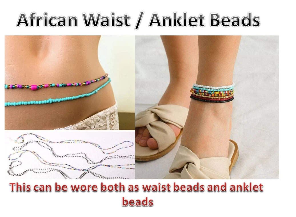 2X WAIST BEADS/ANKLET BEAD ASSORTED ADJUSTABLE BEADED WAIST CHAIN BODY JEWELLERY x-pression