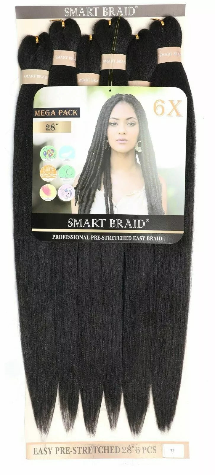 SMART BRAID 6 IN A PACK 28" Pre-Stretched Extension Human Hair Thick Ponytail x-pression