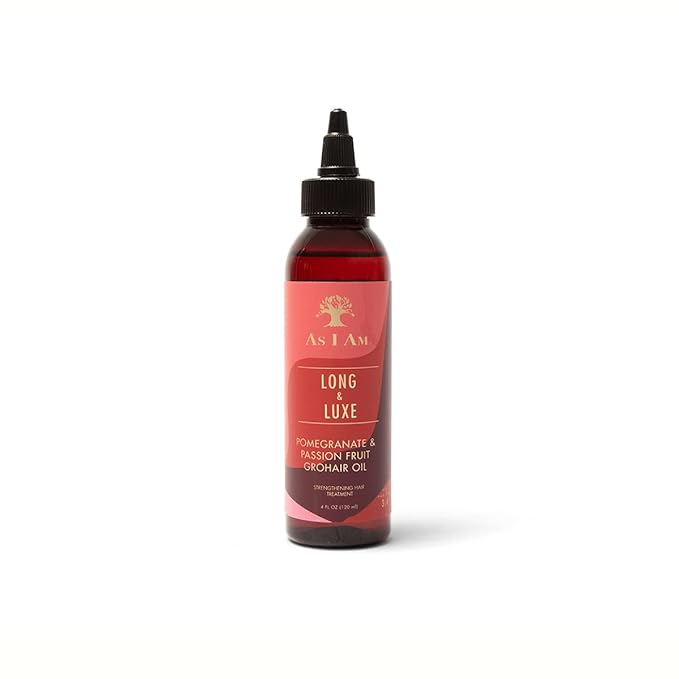 As I Am Long and Luxe GroHair Oil - 4 ounce - Rejuvenate the scalp - Promote hair retention - Enriched with Pomegranate and Passion Fruit, Beta-Sitosterol & JBCO x-pression