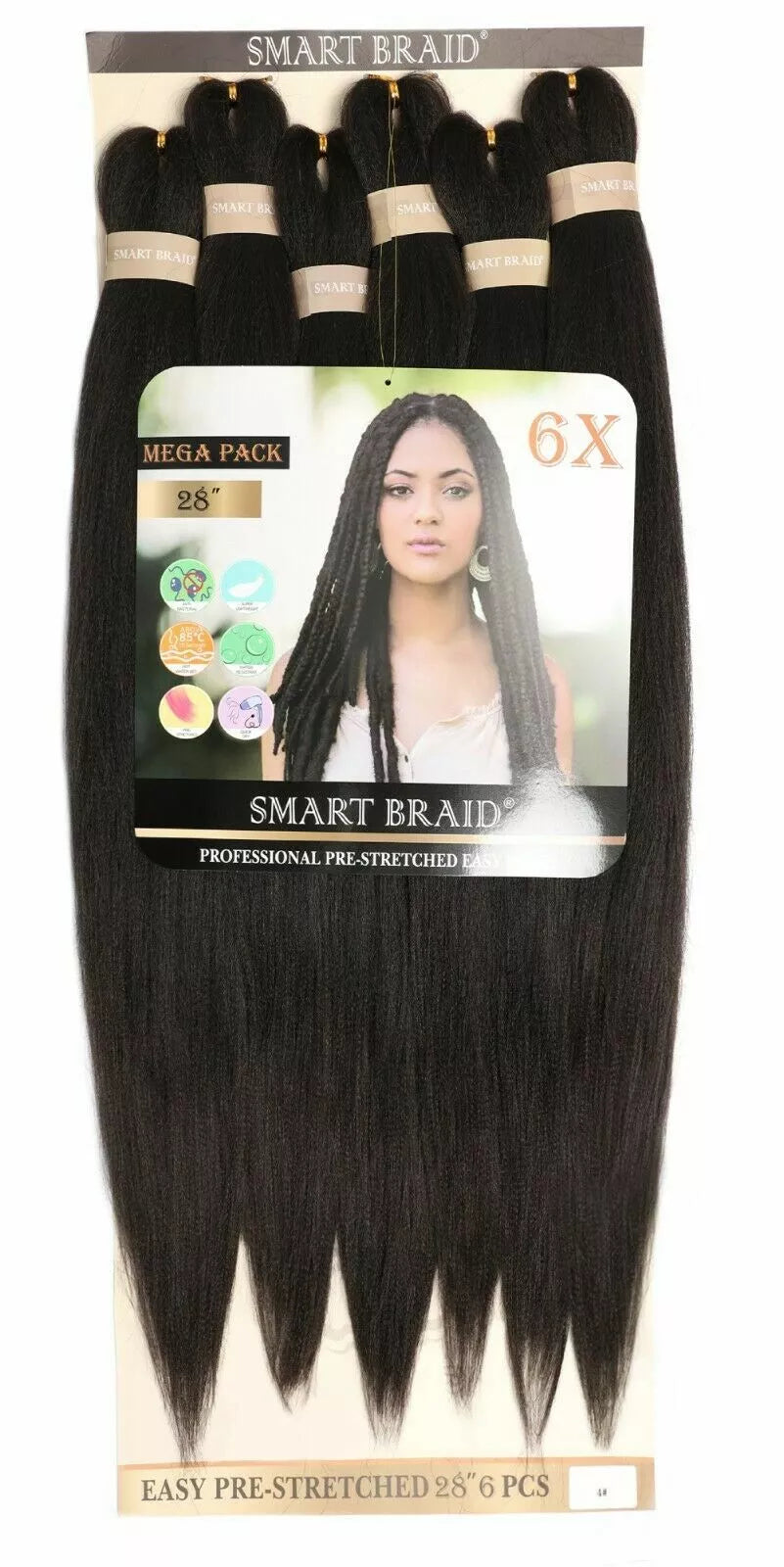 SMART BRAID 6 IN A PACK 28" Pre-Stretched Extension Human Hair Thick Ponytail x-pression