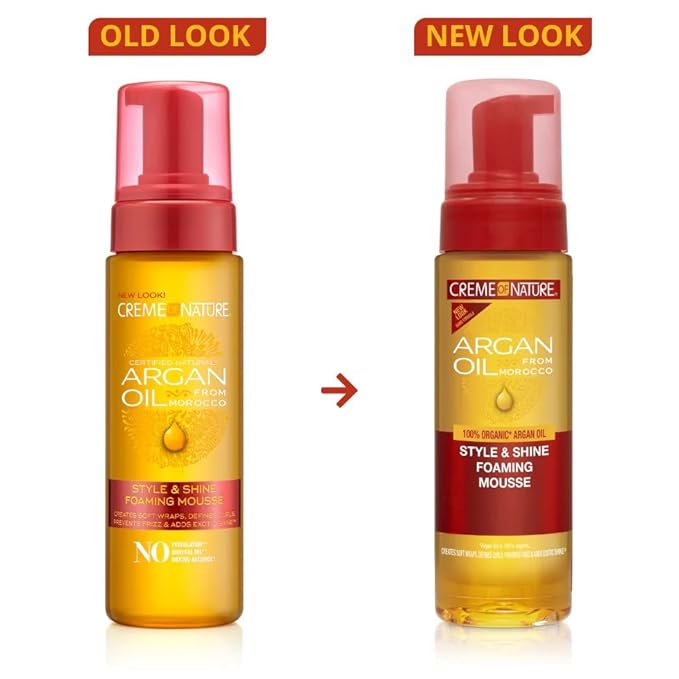 Crème of Nature Argan Oil Style and Shine Foaming Mousse, 7 Ounce, 207 mL x-pression
