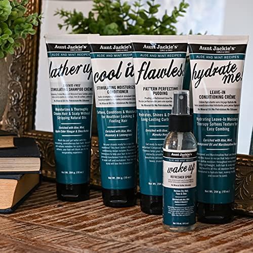 Aunt Jackie's Aloe & Mint Recipes Lather Up Stimulating Hair Moisturizing Shampoo Crème, Sulfate Free for All Hair Types and Textures, Green, 10 Oz x-pression