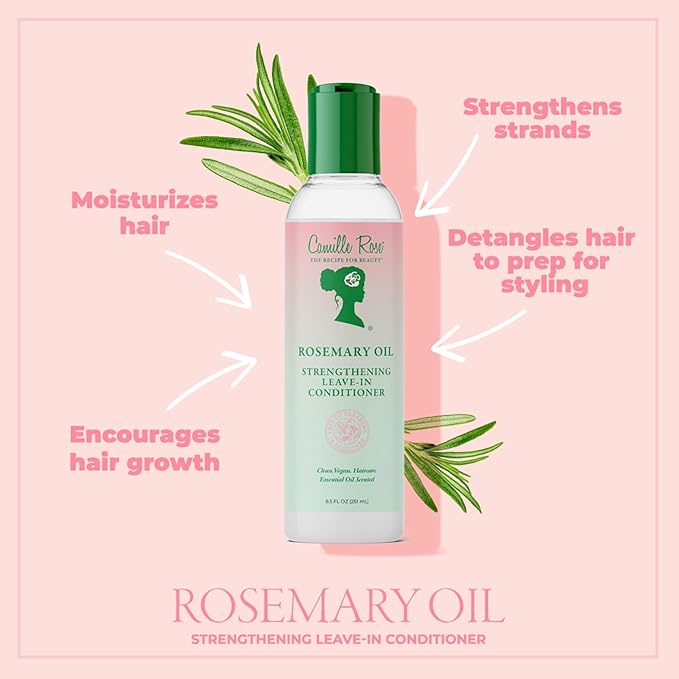 Camille Rose Rosemary Oil Strengthening Leave-In Conditioner, with Castor, Peppermint & Rosemary Oils to Encourage Hair Growth, Detangle & Moisturize, 8 fl oz x-pression