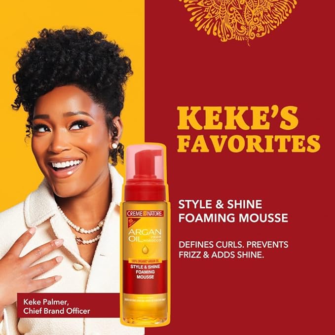 Crème of Nature Argan Oil Style and Shine Foaming Mousse, 7 Ounce, 207 mL x-pression