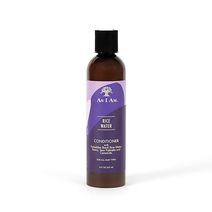 AS I AM RICE WATER CONDITIONER 8oz- with Forbidden Black Rice, Saw Palmetto, Biotin - Gentle Cleanser - Moisturizing - Vegan & Cruelty Free - Sulfate Free - Paraben Free - For All Hair Types x-pression