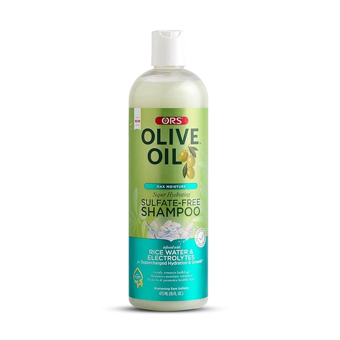 ORS Olive Oil Max Moisture Super Hydrating Sulfate-Free Shampoo, Infused with Rice water and Electrolytes for Supercharged Hydration & Growth 16.0 Ounce x-pression