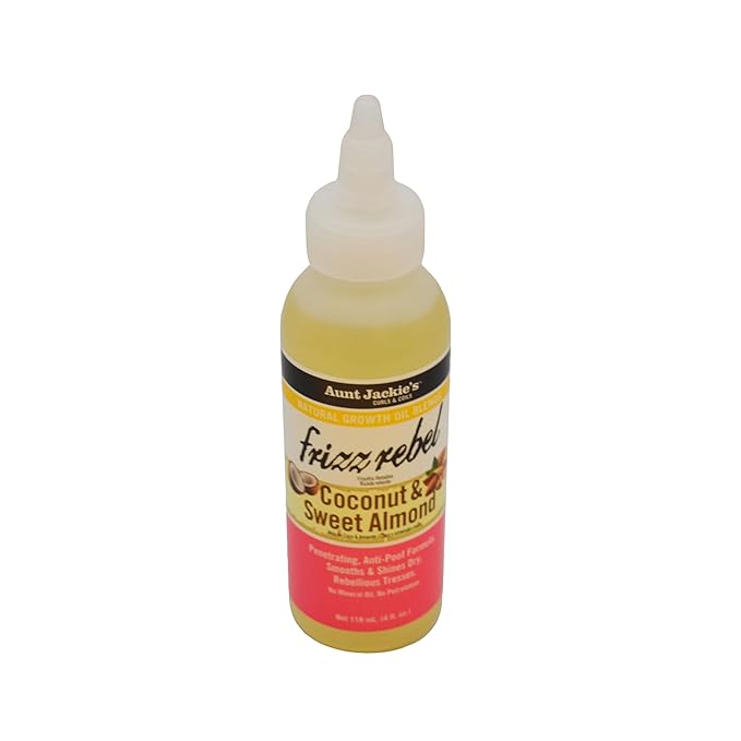 Aunt Jackie's Natural Growth Oil Blends Frizz Rebel - Coconut and Sweet Almond, Smooths and Shines Dry, Rebellious Tresses, Anti-Poof Formula, 4 oz x-pression