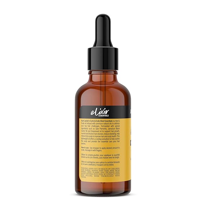 Aunt Jackie's Elixir Essentials Hair & Scalp Oil, Saw Palmetto, Jamaican Black Castor Oil & Grapeseed Oil, Nourishes, Thickens & Supports Hair Growth, 2 oz x-pression