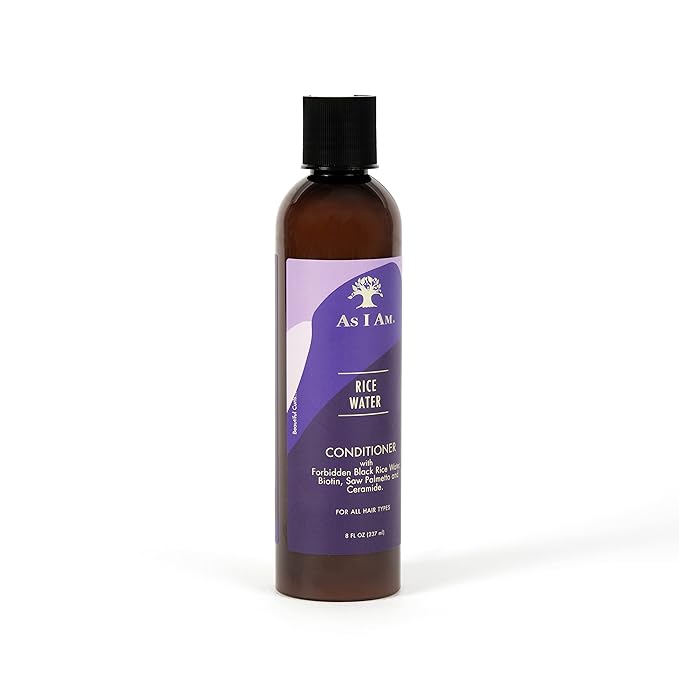 AS I AM RICE WATER CONDITIONER 8oz- with Forbidden Black Rice, Saw Palmetto, Biotin - Gentle Cleanser - Moisturizing - Vegan & Cruelty Free - Sulfate Free - Paraben Free - For All Hair Types x-pression