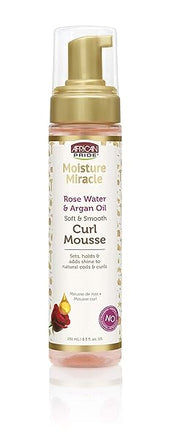 African Pride Moisture Miracle Rose Water & Argan Oil Curl Hair Mousse, Flexible Hold, Enhances Curls, Creates Wave Patterns, No Residue, Deep Moisture, Adds Shine, Strengthens & Protects Hair, 8.5 oz x-pression