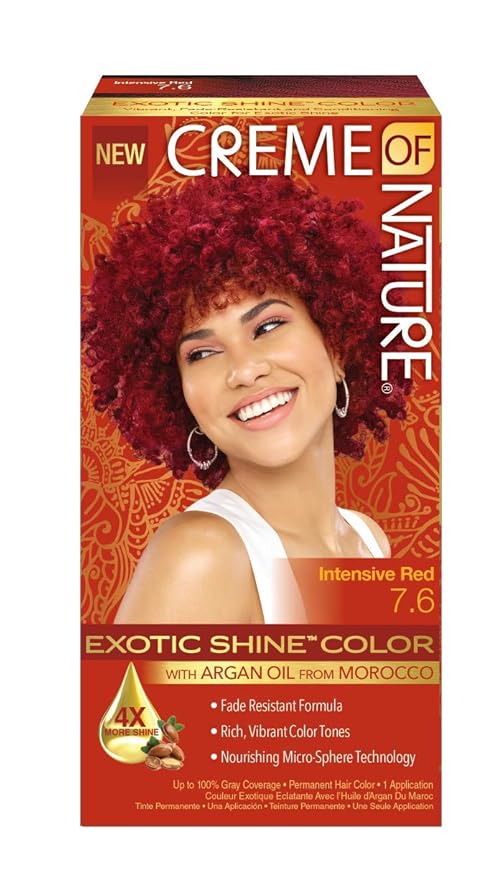Crème of Nature Exotic Shine Hair Color, 7.6 Intensive Red, with Argan Oil from Morocco, 1 Application x-pression