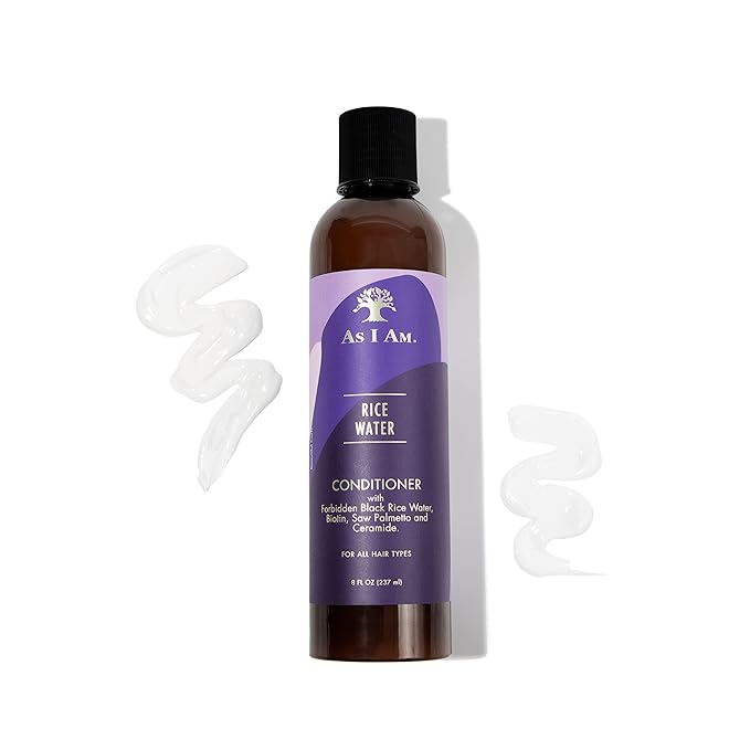 AS I AM RICE WATER CONDITIONER 8oz- with Forbidden Black Rice, Saw Palmetto, Biotin - Gentle Cleanser - Moisturizing - Vegan & Cruelty Free - Sulfate Free - Paraben Free - For All Hair Types x-pression