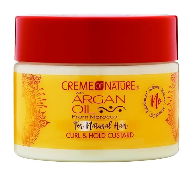 Argan Oil Curl & Hold Custard by Crème of Nature, Argan Oil of Morocco, Adds Moisture and Eliminates Frizz, 11.5 Fl Oz x-pression