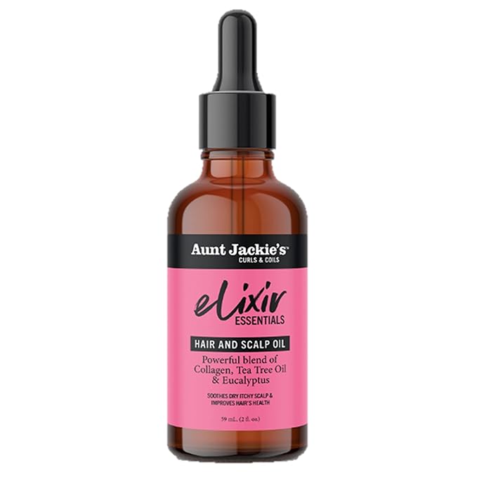 Aunt Jackie's Elixir Essentials Hair & Scalp Oil, Collagen, Tea Tree Oil & Eucalyptus, Thickens & Supports Hair Growth, 2 oz x-pression