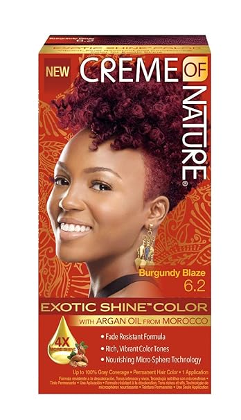 Exotic Shine Hair Color by Crème of Nature, 6.2 Burgundy Blaze, with Argan Oil from Morocco, 1 Application x-pression