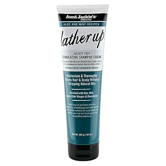 Aunt Jackie's Aloe & Mint Recipes Lather Up Stimulating Hair Moisturizing Shampoo Crème, Sulfate Free for All Hair Types and Textures, Green, 10 Oz x-pression