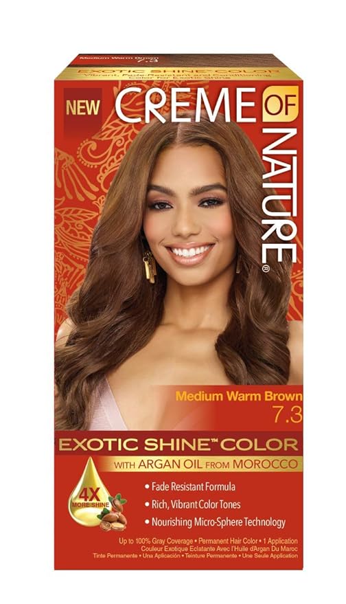 Exotic Shine Hair Color by Crème of Nature, 7.3 Medium Warm Brown, with Argan Oil from Morocco, 1 Application x-pression