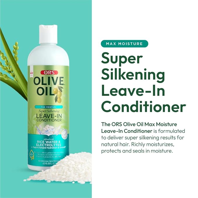 ORS Olive Oil Max Moisture Leave-In Conditioner with Rice Water and Electrolytes for Supercharged Hair Hydration 16.0 Ounce x-pression
