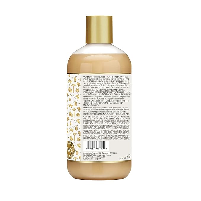 African Pride Moisture Miracle Honey & Coconut Oil Shampoo - For Natural Coils & Curls, Nourishes & Shines, Sulfate Free, Color Safe, 12 oz. x-pression