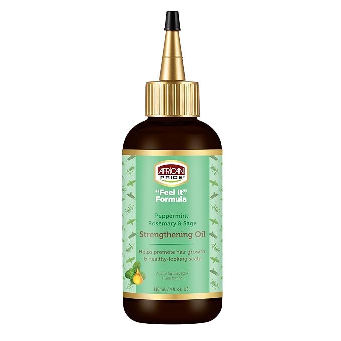 African Pride Feel-It Formula Strengthening Oil with Rosemary Oil, Peppermint Oil and Sage - Helps Promote Hair Growth, Nourishing Treatment for Split Ends and Dry Scalp for All Hair Types, 4 fl oz. x-pression