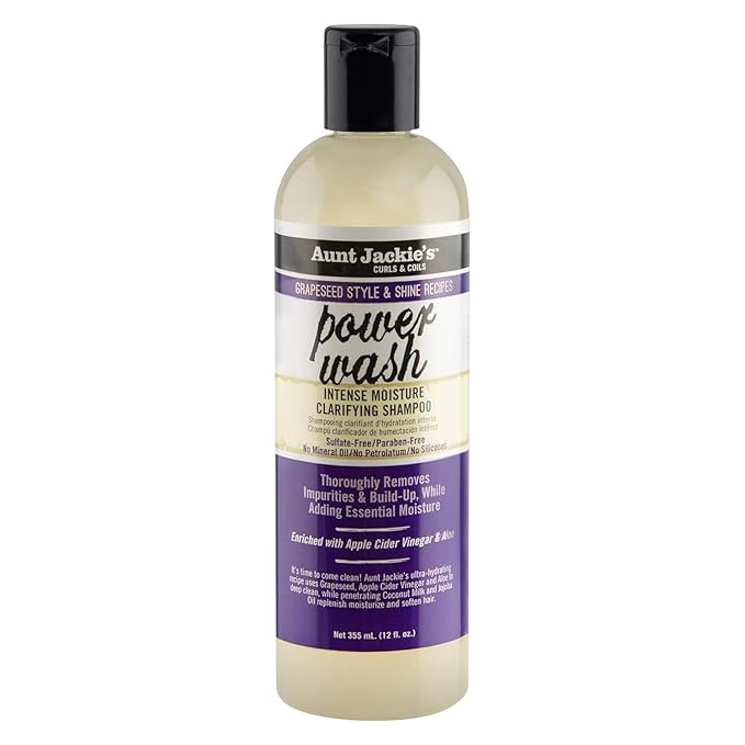 Aunt Jackie's Grapeseed Style and Shine Recipes Power Wash Intense Moisture Clarifying Hair Shampoo, 12oz. x-pression