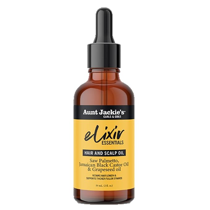Aunt Jackie's Elixir Essentials Hair & Scalp Oil, Saw Palmetto, Jamaican Black Castor Oil & Grapeseed Oil, Nourishes, Thickens & Supports Hair Growth, 2 oz x-pression