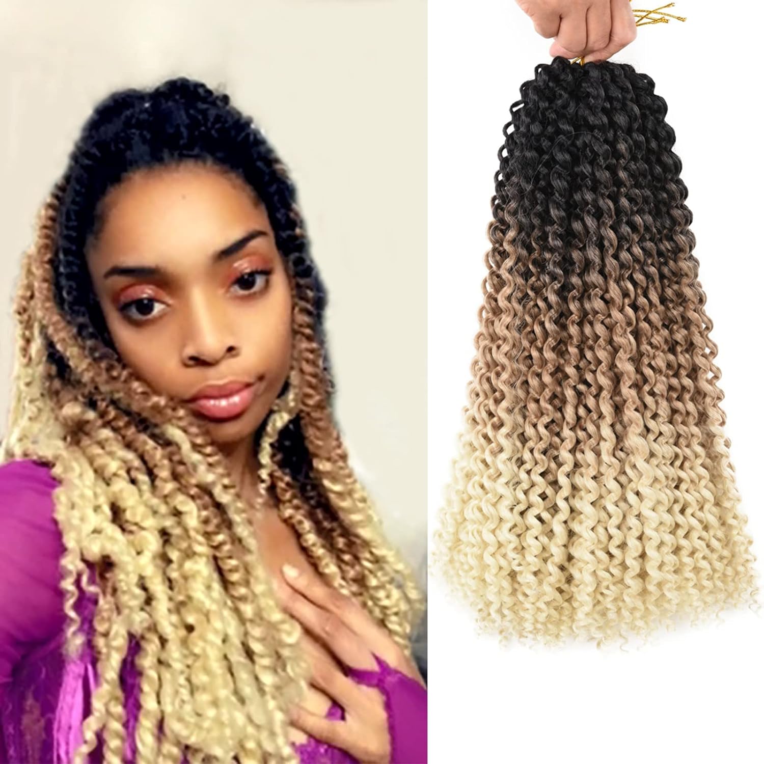 Kuknus Collection Boho Water Wave 14” Synthetic Passion Twist Hair for Woman Girls x-pression