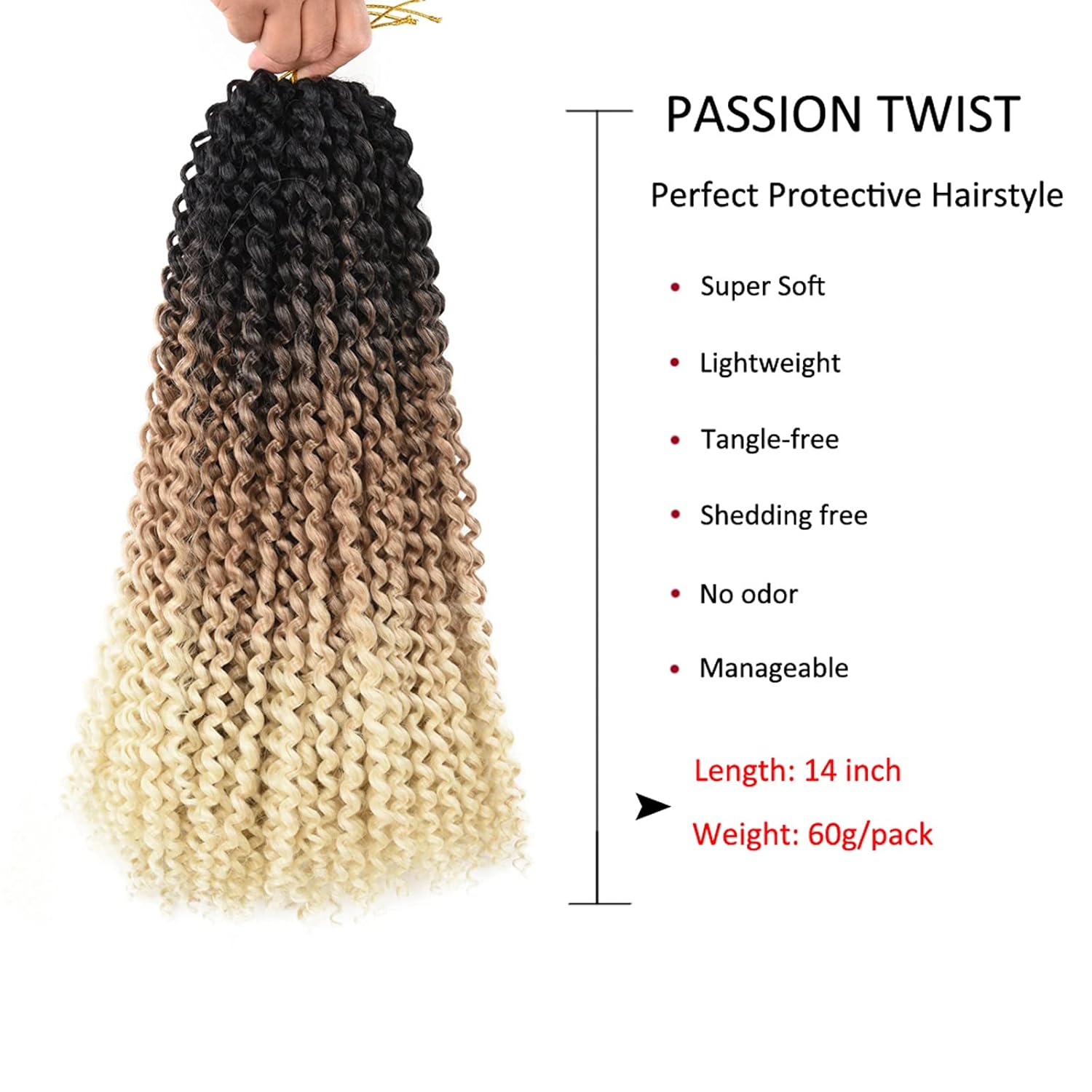 Kuknus Collection Boho Water Wave 14” Synthetic Passion Twist Hair for Woman Girls x-pression