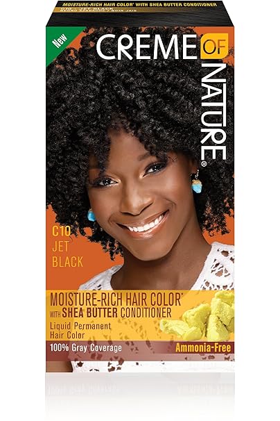 Moisture Rich Liquid Hair Color by Crème of Nature, C10 Jet Black, with Shea Butter Conditioner, 1 Application x-pression