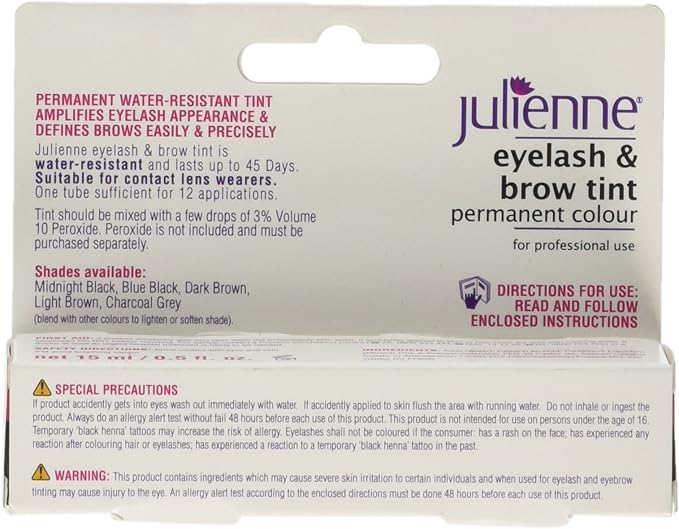 Julienne Eyelash and Eyebrow Permanent Midnight Black 01 Colour Tint 15ml x-pression