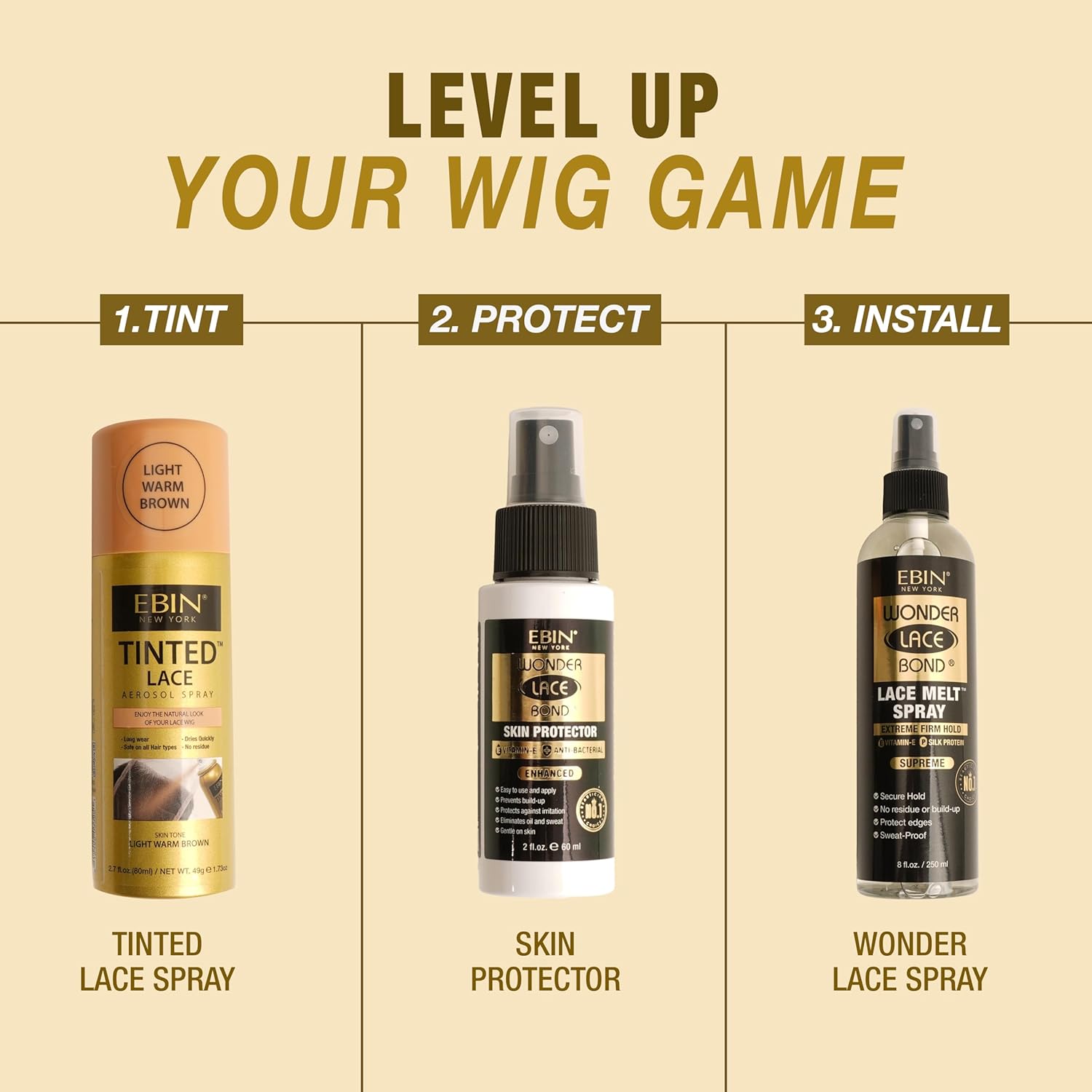 EBIN NEW YORK Tinted Lace Spray - Medium Brown 2.7oz/ 80ml x-pression