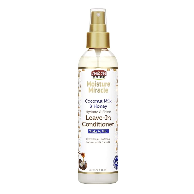 African Pride Moisture Miracle Coconut Milk And Honey Hydrate & Shine Leave- In Conditioner, 8 oz x-pression