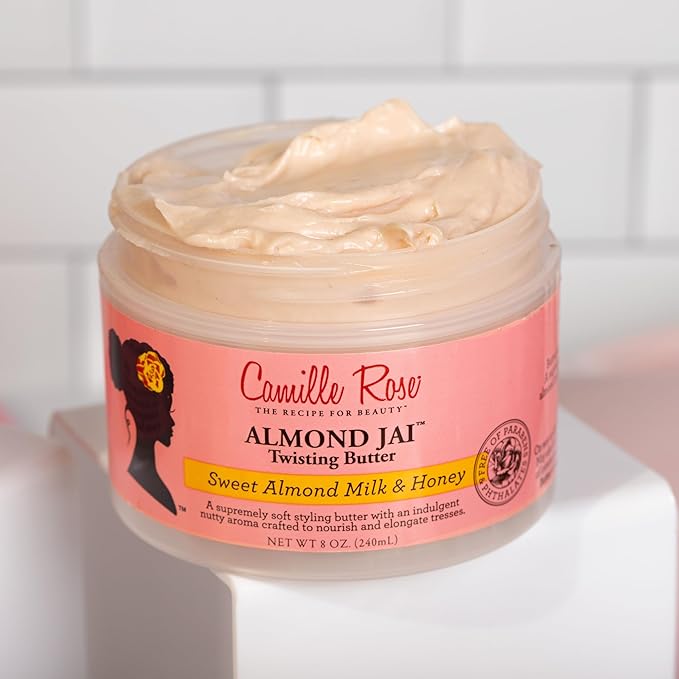 Camille Rose Almond Jai Twisting Hair Styling Butter, with Aloe and Honey, to Soften Smooth and Moisturize, for All Hair Types, 8 oz x-pression