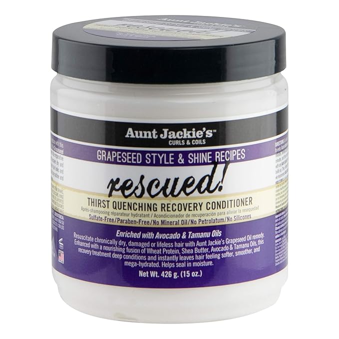 Aunt Jackie's Grapeseed Style and Shine Recipes Rescued Thirst Quenching Hair Recovery Conditioner Repair Treatment, Seals in Moisture, 15 oz x-pression