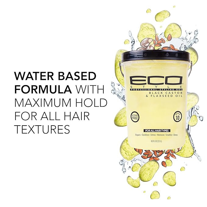 Eco Style Black Castor and Flaxseed Oil Styling Gel - Helps Nourish and Repair Damaged Hair - Promotes Healthy Scalp - Provides Superior and Weightless Hold - Delivers Long Lasting Shine x-pression