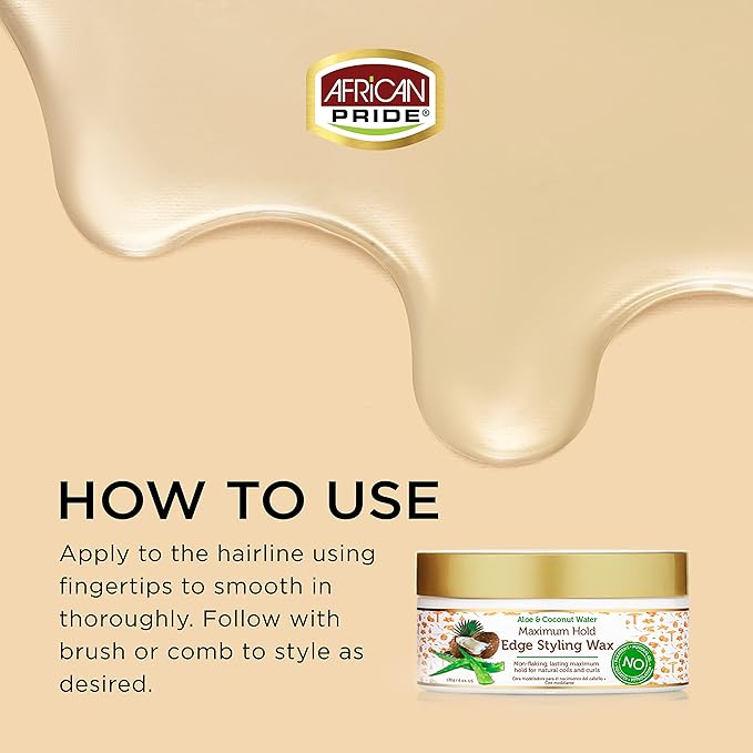 African Pride Moisture Miracle Maximum Hold Edge & Hair Styling Wax, Enriched with Aloe & Coconut, Controls Edges while Nourishing & Protecting Against Breakage, 6 oz x-pression