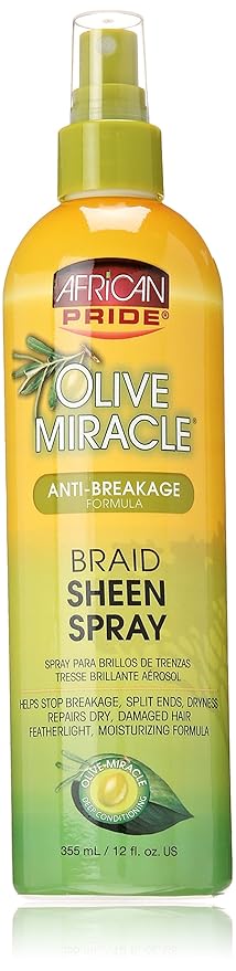 African Pride Olive Miracle Braid Sheen Spray, Regular, 12 oz x-pression