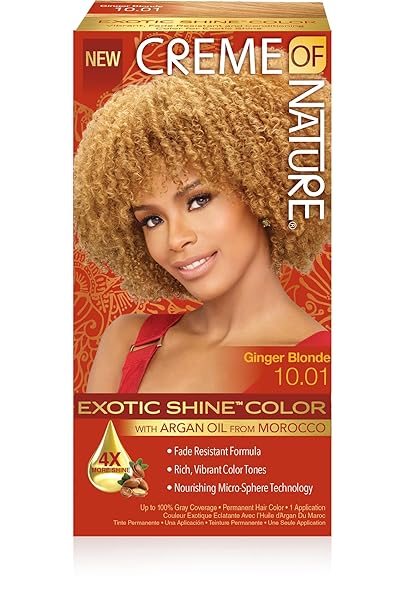 Exotic Shine Hair Color by Crème of Nature, 10.01 Ginger Blonde, with Argan Oil from Morocco, 1 Application x-pression