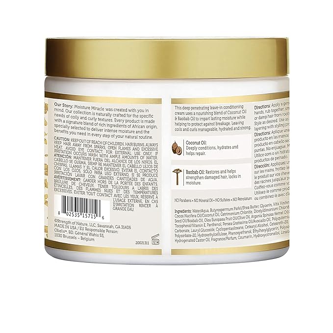 NEW AFRICAN PRIDE MOISTURE MIRACLE WITH COCONUT OIL & BAOBAB OIL HYDRATE & STRENGTHEN LEAVE-IN CREAM 15 OZ x-pression