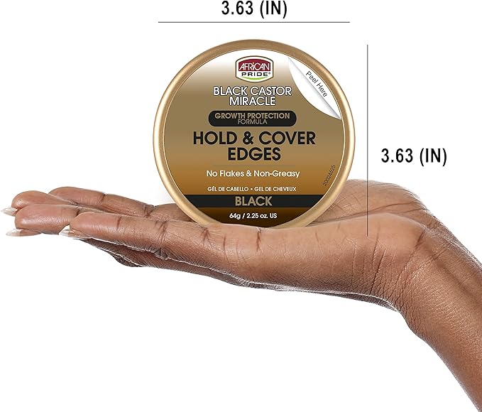 African pride black castor miracle hold & cover edges BLACK , 2.25 oz, 64 ml x-pression