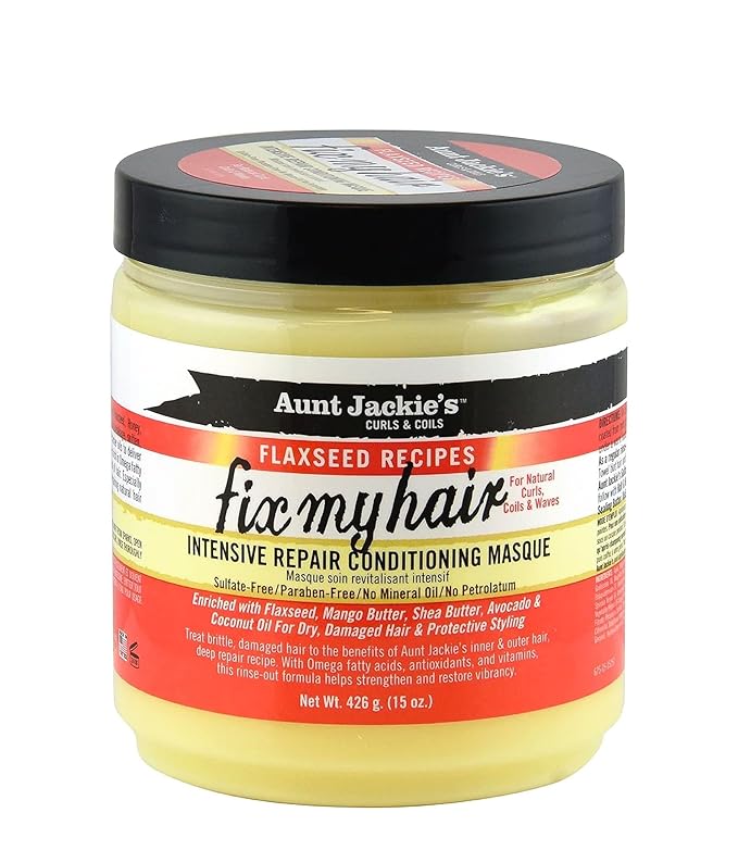 Aunt Jackie's Flaxseed Recipes Fix My Hair, Intensive Repair Conditioning Masque, Helps Prevent and Repair Damaged Hair, 15 Ounce jar x-pression