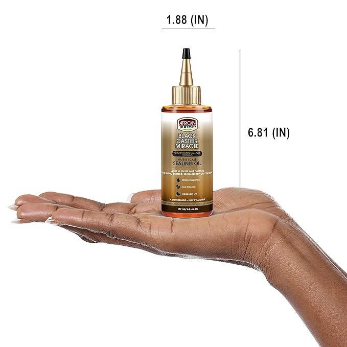 African Pride Black Castor Miracle Hair & Scalp Sealing Oil - Locks in Moisture & Soothes, Contains Black Castor/Tea Tree/Soybean Oil, 6 oz x-pression