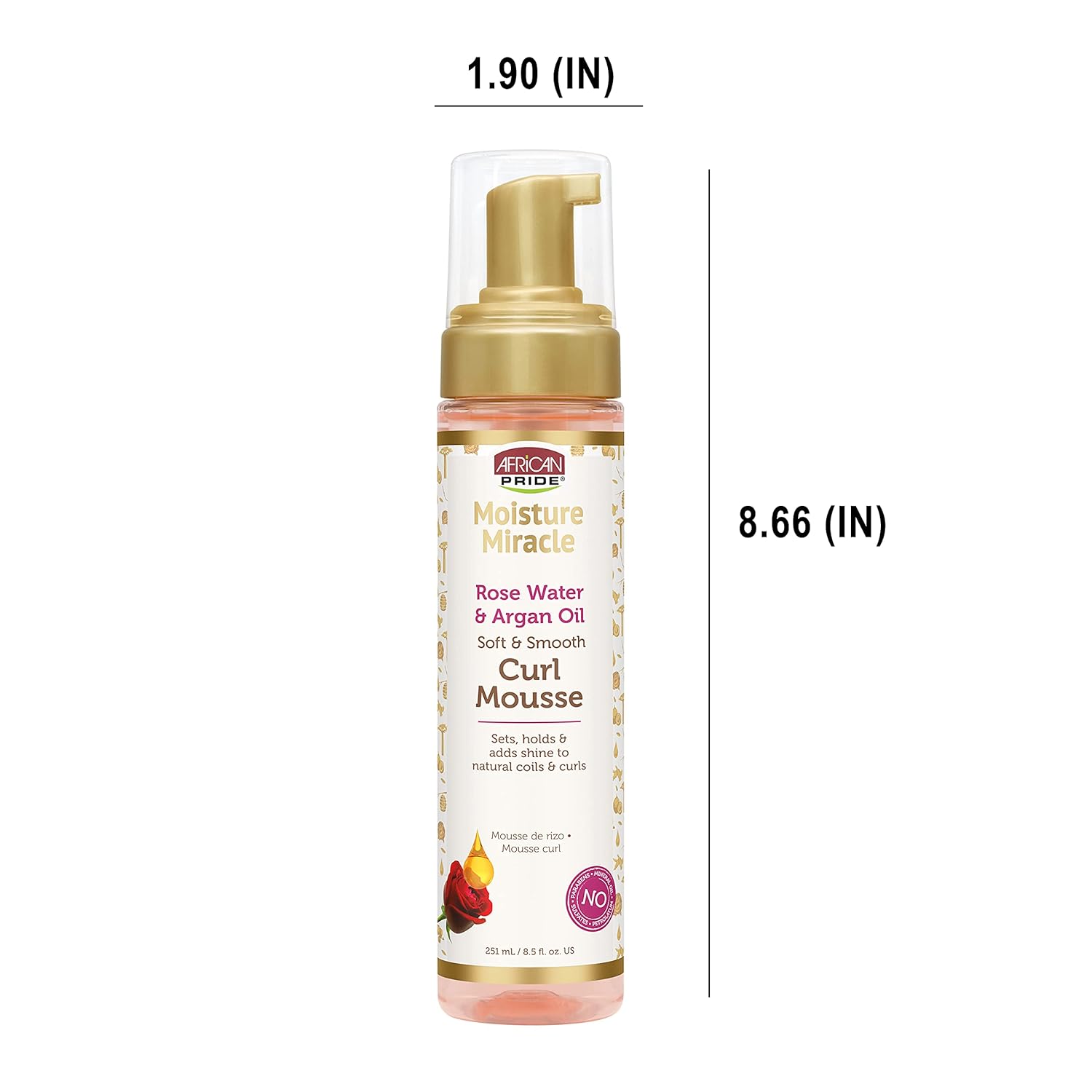 African Pride Moisture Miracle Rose Water & Argan Oil Curl Hair Mousse, Flexible Hold, Enhances Curls, Creates Wave Patterns, No Residue, Deep Moisture, Adds Shine, Strengthens & Protects Hair, 8.5 oz x-pression