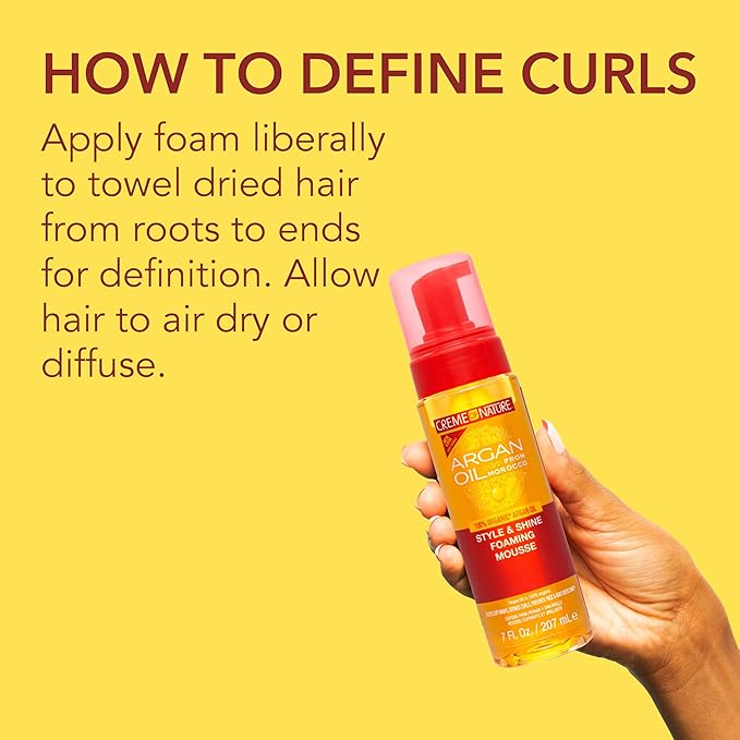 Crème of Nature Argan Oil Style and Shine Foaming Mousse, 7 Ounce, 207 mL x-pression