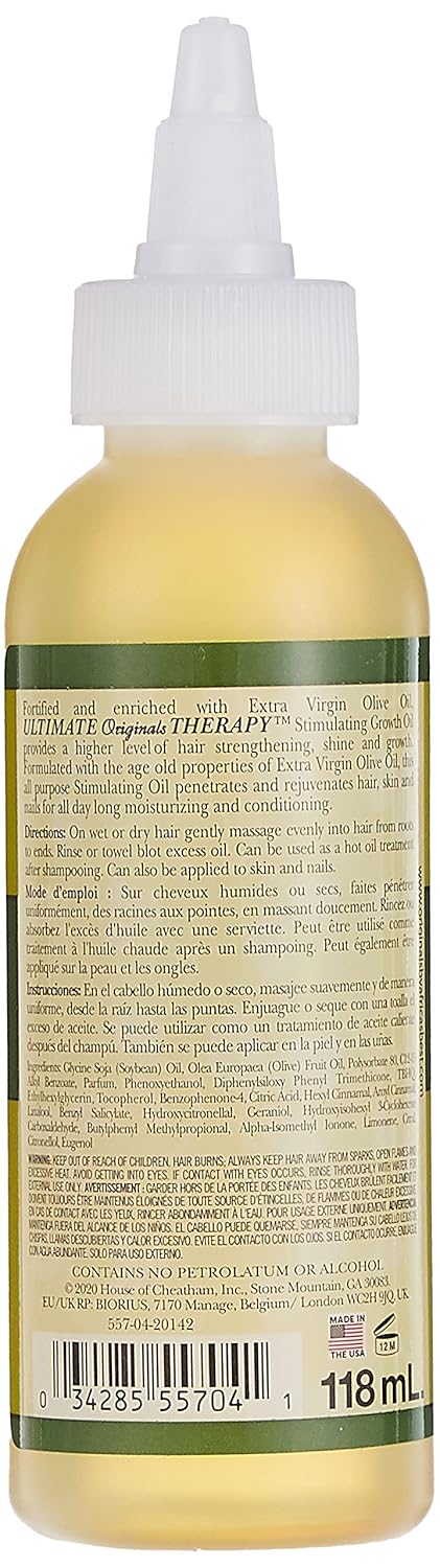 Originals by Africa's Best Therapy Extra Virgin Olive Oil Stimulating Growth Oil, Penetrates & Rejuvenates Hair, Skin and Nails, All Day Long Moisturizing & Conditioning, 4oz Bottle x-pression