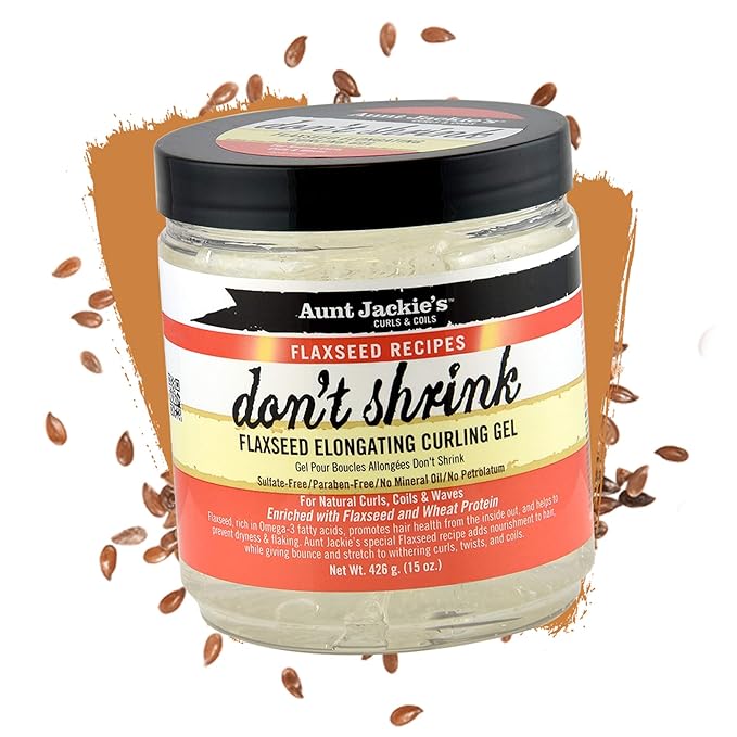 Aunt Jackie's Flaxseed Recipes Don't Shrink Elongating Hair Curling Gel for Natural Curls, Coils and Waves, Helps Prevent Dryness and Flaking, 15 oz x-pression