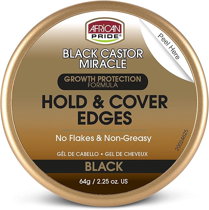 African pride black castor miracle hold & cover edges BLACK , 2.25 oz, 64 ml x-pression