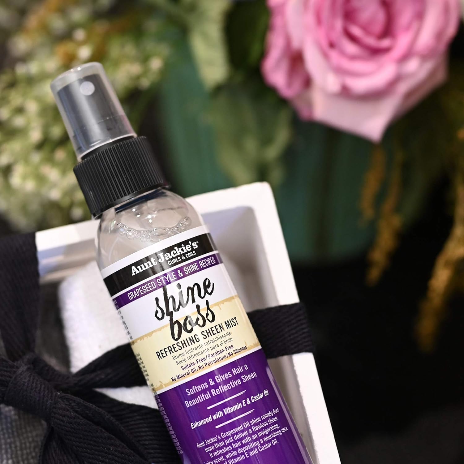 Aunt Jackie's Grapeseed Style and Shine Recipes Shine Boss Refreshing Sheen Hair Mist, Gives Curls, Waves and Coils Shine Without Oily Feel, 4 oz x-pression